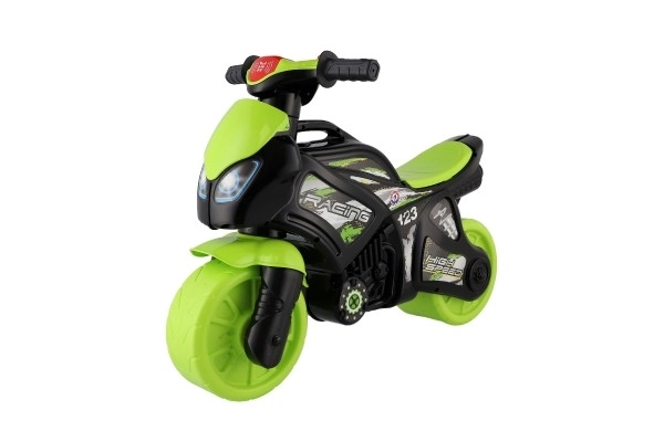 Odrážedlo motorbike zeleno-crno plast na baterije s osvjetljenjem i zvukom u vrećici 36x53x74cm