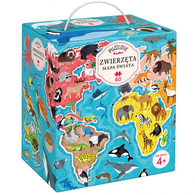 Puzzle 60 dijelova Puzzlove - Karta svijeta Životinje
