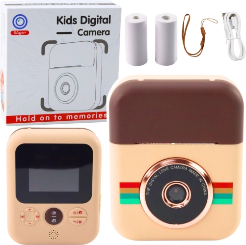 Dječji digitalni fotoaparat s instant pisačem, smeđi – 3 role papira