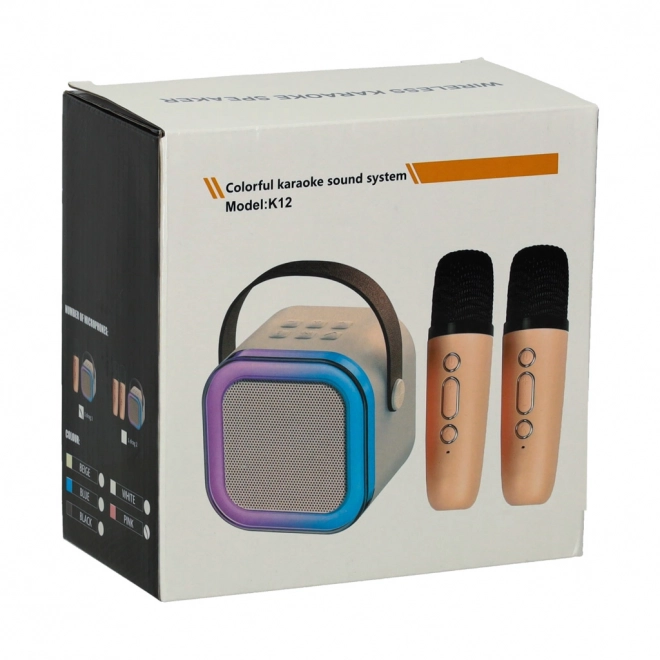 Karaoke set 2 mikrofona + prijenosni zvučnik BLUETOOTH USB LED bež boja