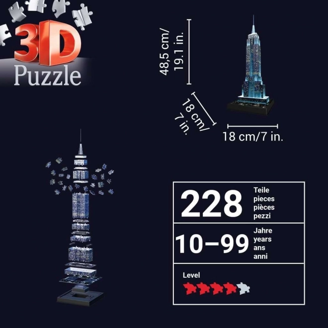 RAVENSBURGER Svjetleća 3D slagalica Noćna edicija Empire State Building 216 dijelova