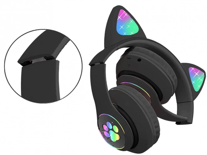 Bežične slušalice bluetooth radio fm mp3 mačje uši led osvjetljenje – Crne