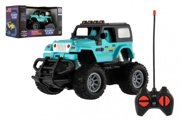 Auto RC terenac 14cm plast 27MHz na baterije sa svjetlom u kutiji 20x11x10cm – Tirkizno