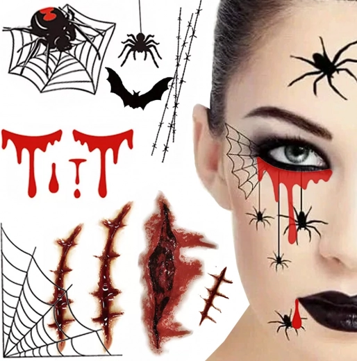 Halloween privremene tetovaže – krvavi efekti, paučine i ožiljci