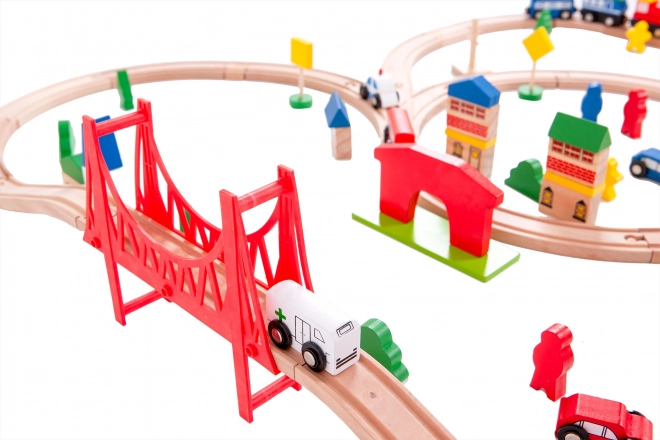 Drvena željeznica na baterije 90 elemenata Ecotoys