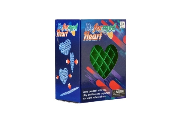 Privjesak fidget srce mijenjajući oblik antistres plastični 6cm 4 boje u kutiji 6x6,5cm 24kom u kutiji