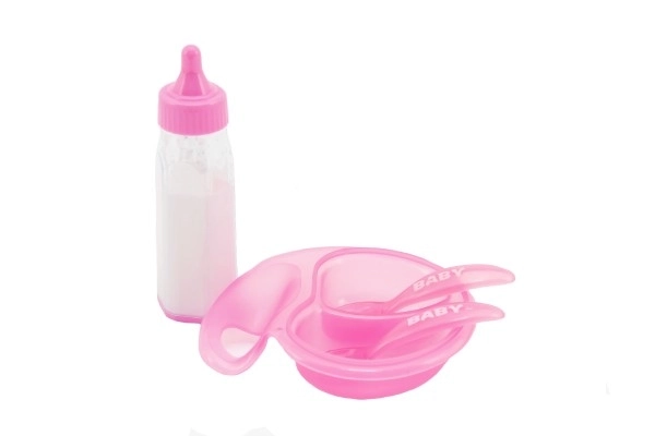 Set za lutke plastična bočica, zdjelica s priborom na kartici 19x22x4cm