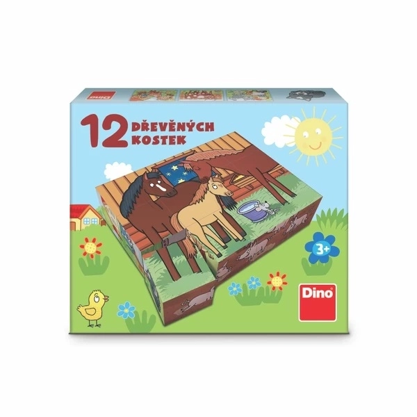 Kocke kubus domaće životinje drvo 12 kom u kutiji 21x18x4cm