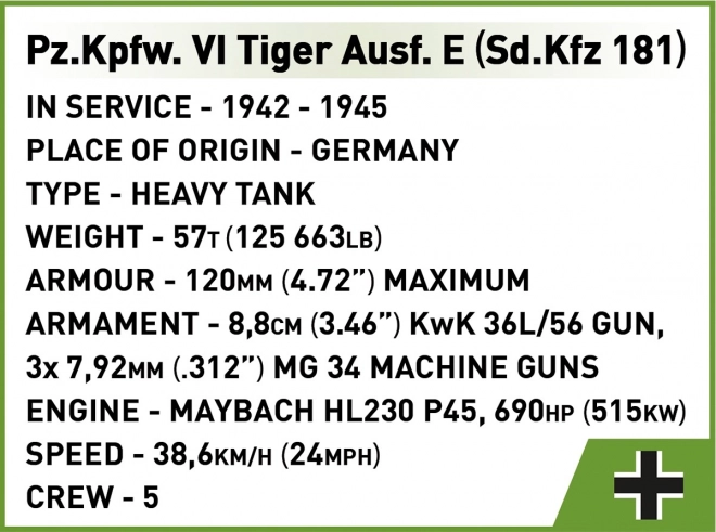 Model tenka Tiger I od 870 dijelova