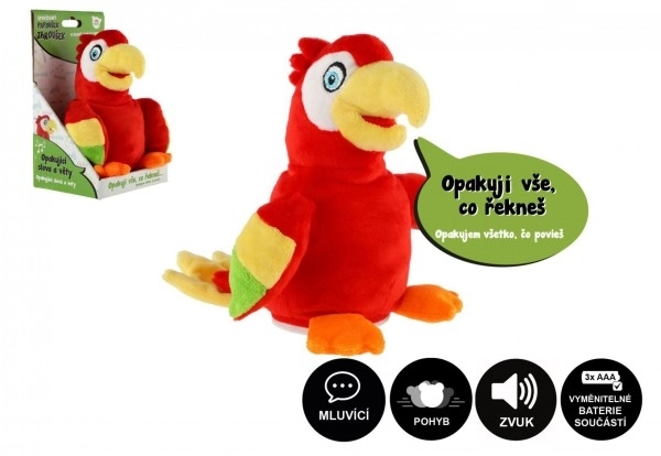 Papagaj Jaroušek ponavljajući rečenice pliš 16cm na baterije sa zvukom u kutiji 12x20x10cm u vrećici