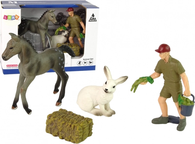 Set figurica s farme – sivi konj, zec i farmer