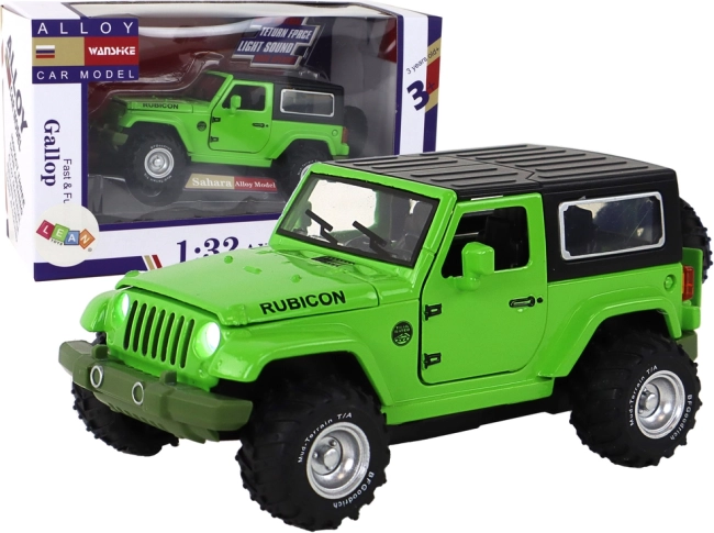 Metalni terenski automobil 1:32 s inercijom, svjetlima i zvukovima – zeleni