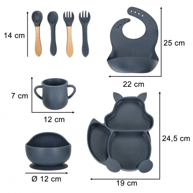 Tamno plavi silikonski set posuđa Vjeverica - 9 dijelova