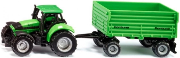 Siku traktor Deutz-Fahr s dvoosovnom prikolicom Fortuna