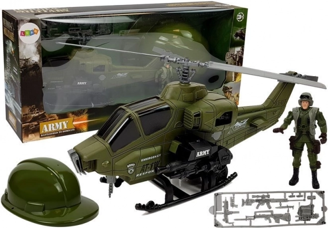 Vojni set s helikopterom, kacigom i vojnikom