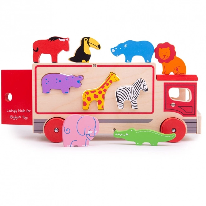 Bigjigs Toys Drveni auto sa životinjama safari