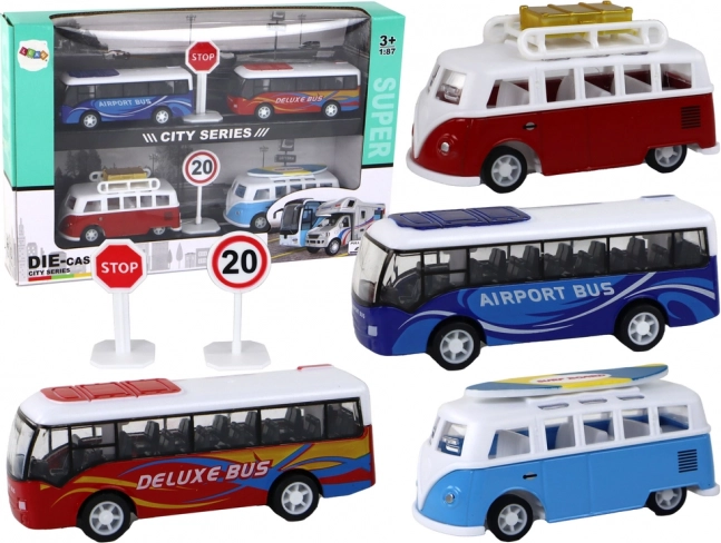 Set igračka: kamperi i autobusi s inercijskim pogonom 1:87, 4 kom