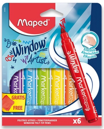 Maped markeri za prozore Window, 6 kom s mikrovláknastom krpicom
