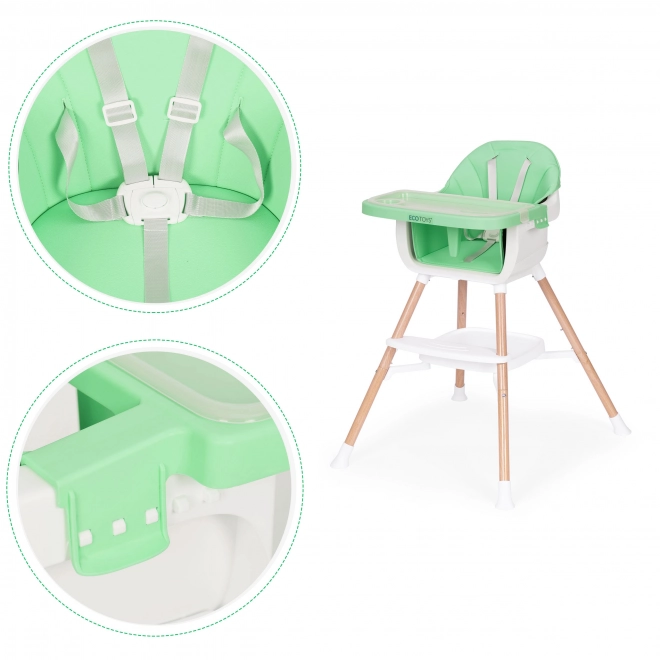 Dječja stolica za hranjenje 2u1 zelena ECOTOYS