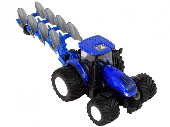 Traktor na daljinsko upravljanje 1:24 Plavi metalni plug