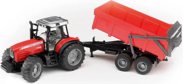 Bruder traktor MASSEY FERGUSON s kiperskom prikolicom, crveni