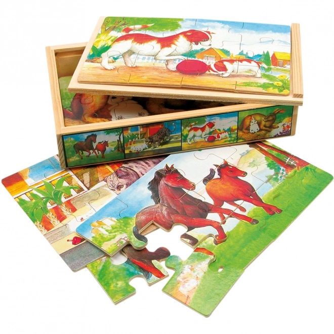 Drvene puzzle životinje u kutiji