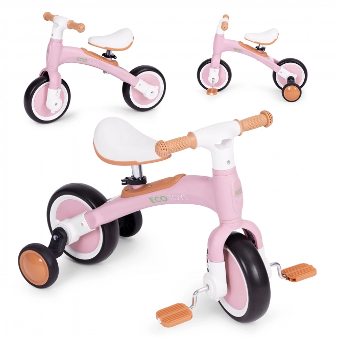 Balansni bicikl s pedalama - pomoćni kotačići za trening 3u1 ECOTOYS – Ružičasto