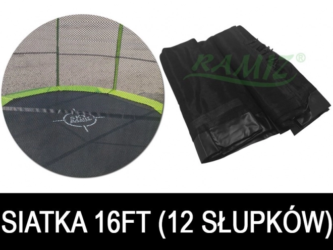 SkyRamiz Sigurnosna mreža crna za vrtni trampolin 487cm/16FT 12 stupova tunela