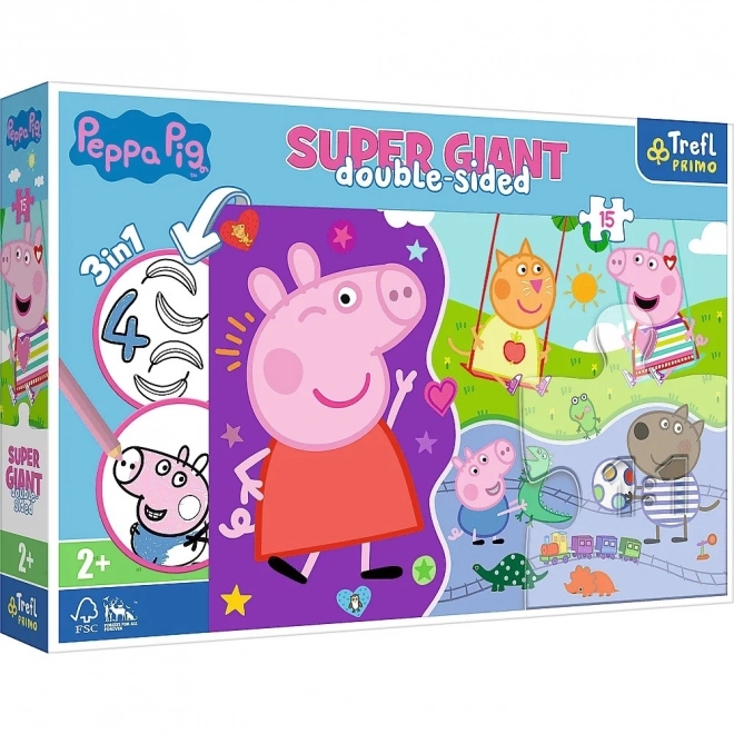 Puzzle 3u1 GIGANT obostrano 15 dijelova Praščić Peppa/Peppa Pig 60x40cm u kutiji 40x27x6cm 24m+