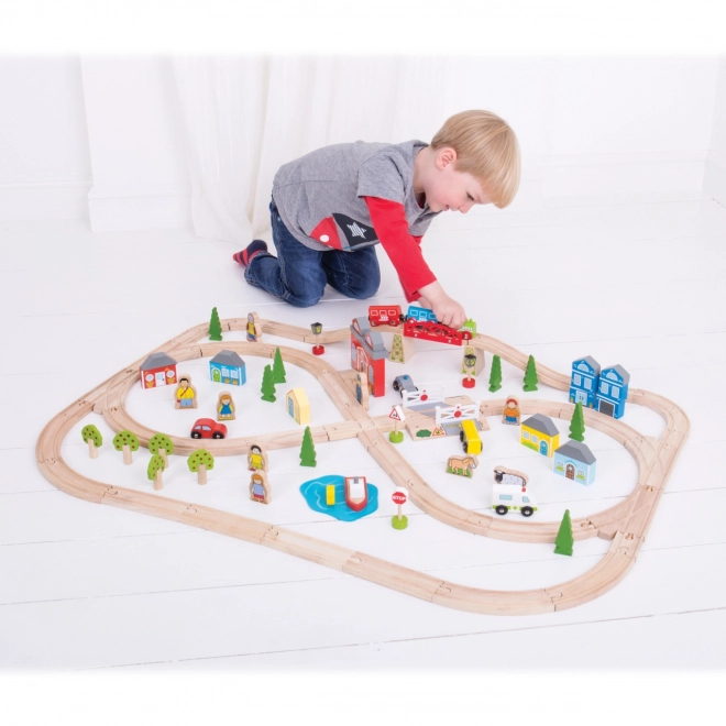 Bigjigs Rail Drvena vlakodrava grad i selo 101 dijelova