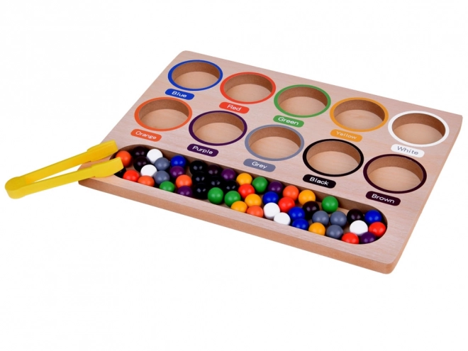 Drvena edukativna mozaik Montessori - šarene kuglice i sortirka