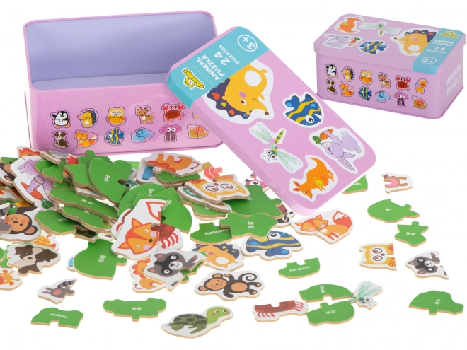 Puzzle s motivima životinja u limenoj kutiji