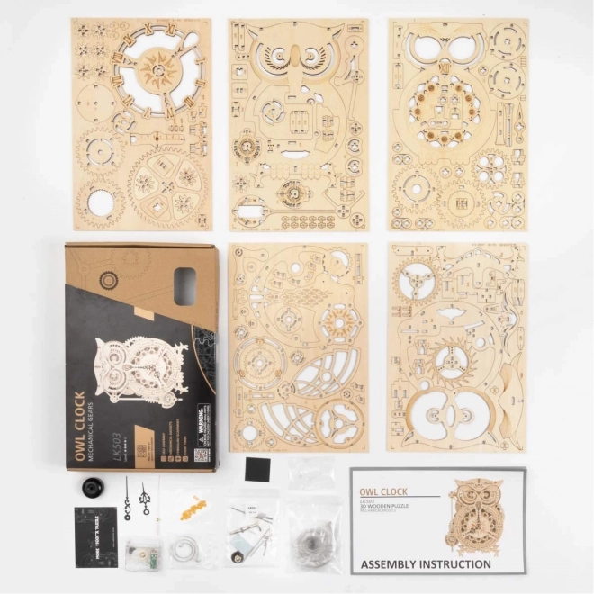 3D drvene mehaničke puzzle Sove Satovi