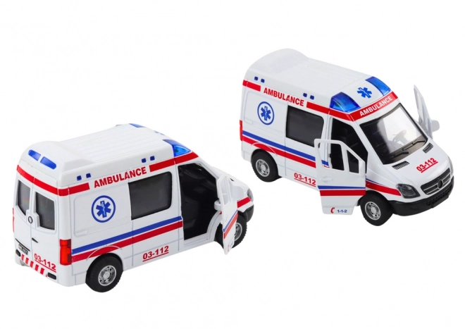 ambulantna igračka s otvarajućim vratima, svjetlima i zvukovima 1:32 bijela
