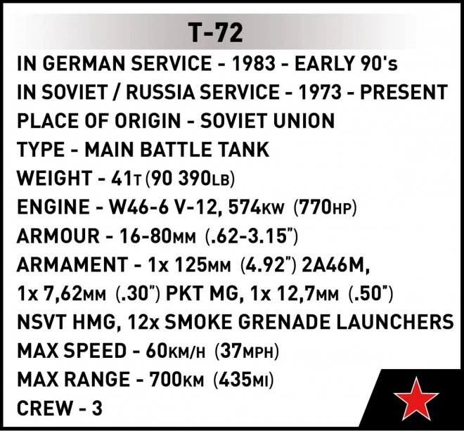 COBI 2625 Oružane snage T-72 (DDR/SOVJET), 1:35, 680 k, 1 f