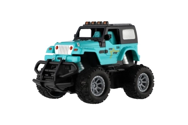 Auto RC terenac 14cm plast 27MHz na baterije sa svjetlom u kutiji 20x11x10cm – Tirkizno