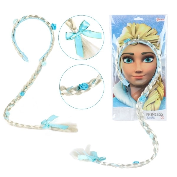 Set ljepote traka za kosu s pletenicom 90cm ledena princeza na kartici 35x18cm u vrećici za karneval