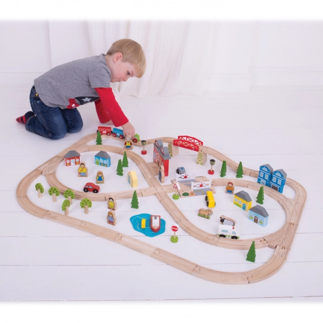 Bigjigs Rail Drvena vlakodrava grad i selo 101 dijelova