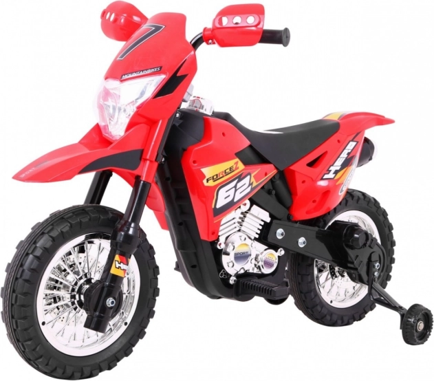 Dječji električni kros motocikl 6V – crveni sa stabilizacijskim kotačićima i LED svjetlima