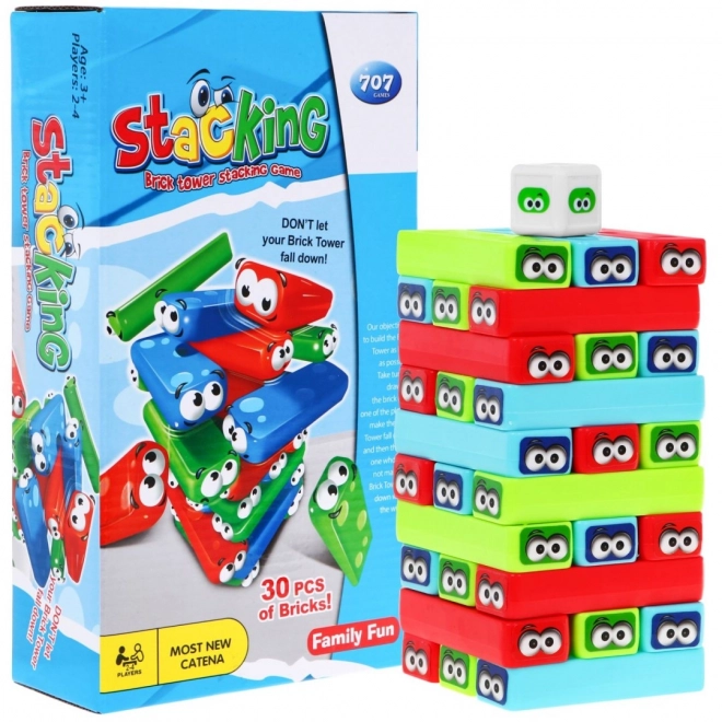 Mini arkadna igra Jenga za djecu 3+ Slaganje tornjeva + 30 obojenih kocaka + kockice