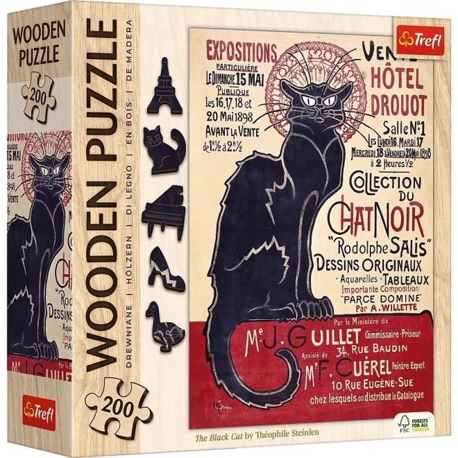 Drvene puzzle Art: Steinlen - Crna mačka, 200 dijelova