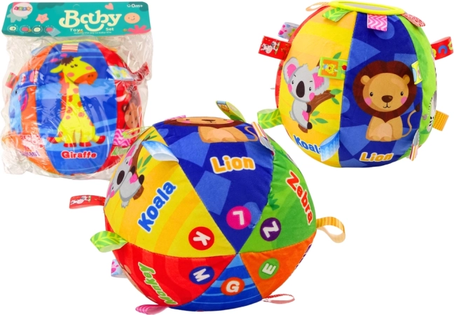 Plišani mekani senzorički loptić s zvečkom 18 cm