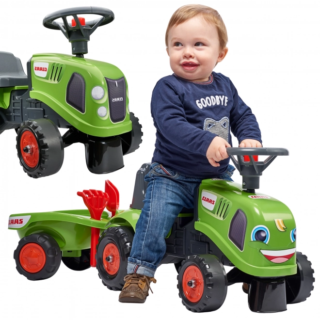 Guralica traktor Claas zelene boje s volanom i prikolicom