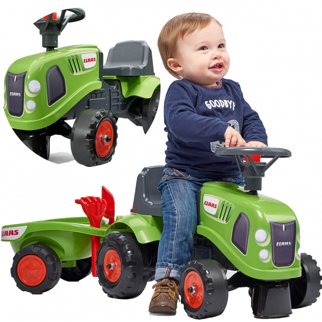 Guralica traktor Claas zelene boje s volanom i prikolicom