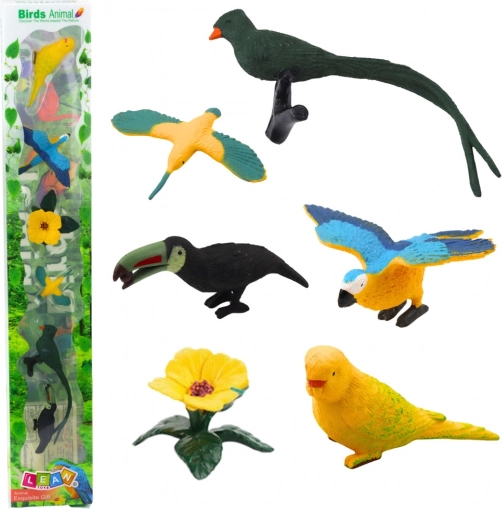 Set mini figurica egzotičnih ptica Hibiskus žuti 4-11 cm 6 kom