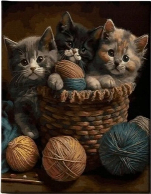 Dijamantno slikanje Mačići u košari 30 × 40 cm