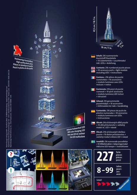 RAVENSBURGER Svjetleća 3D slagalica Noćna edicija Chrysler Building 216 dijelova