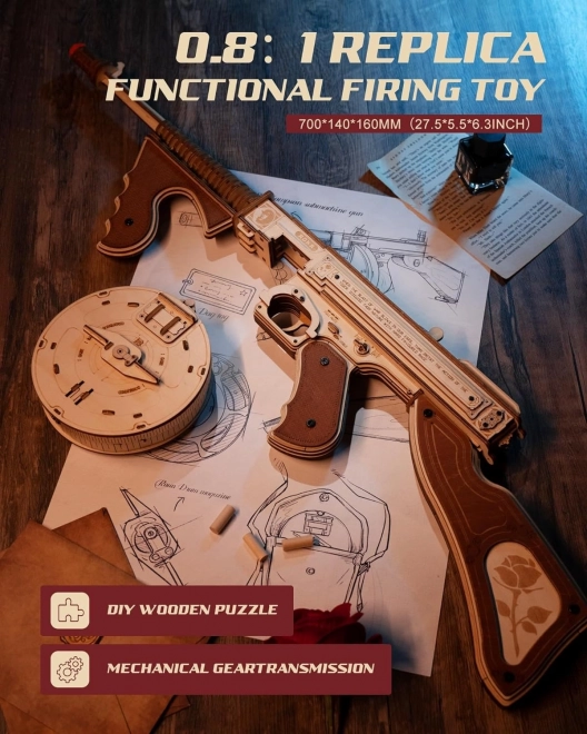 RoboTime 3D drvene mehaničke puzzle Samopal Thompson