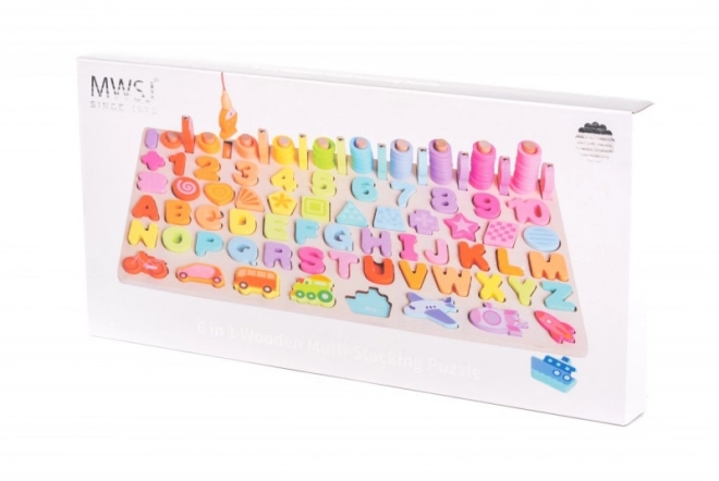 Drvene puzzle 6u1 Brojevi Slova Ribe