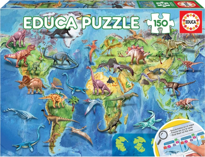Puzzle Karta svijeta s dinosaurima EDUCA 150 dijelova